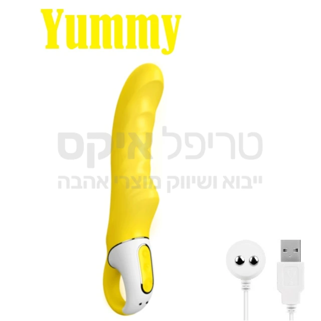 חדש בסדרת סטיספייר וייבז Yummy Sunshine ויברטור צהבהב וחמים עשוי 100% סיליקון, בדגם שלנו טעינה מהירה ייחודית ואטימות מוצר למים, 11 מהירויות ומקצבי רטט, כבל טעינה מהיר כלול באריזה. שנה אחריות.